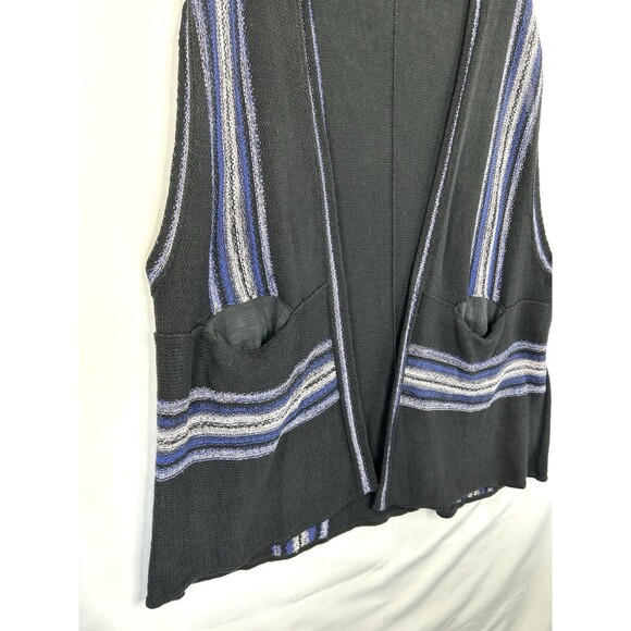 Free People Long Striped Cardigan Sweater Vest Black Duster Linen Cotton Size XS - Picture 3 of 7